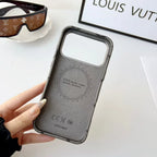 Louis Vuitton iPhone 18 Pro Case MagSafe Leather with Flower Grip – Gray