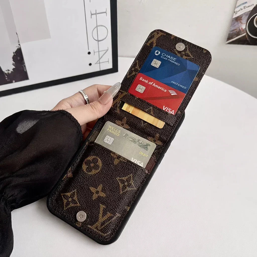 Louis Vuitton iPhone 18 Pro Max Case with Card Holder – Dark gray Classic Monogram Leather