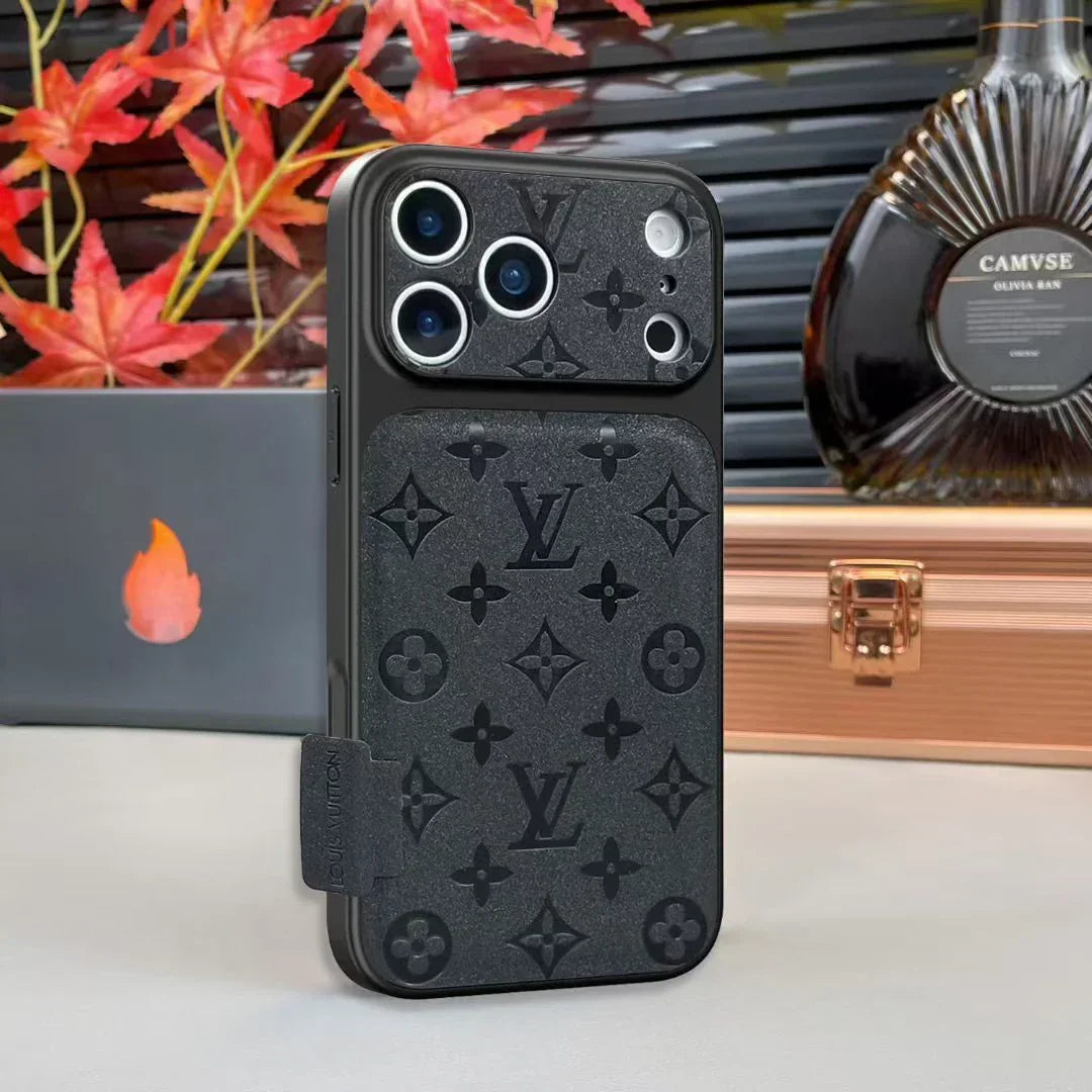 Louis Vuitton iPhone 18 Pro Max Leather Case – Luxury Designer Protective Cover – Gray
