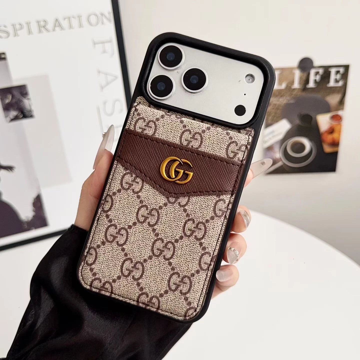 Gucci iPhone 17 Pro Max Case with Card Holder - Classic Monogram Leather