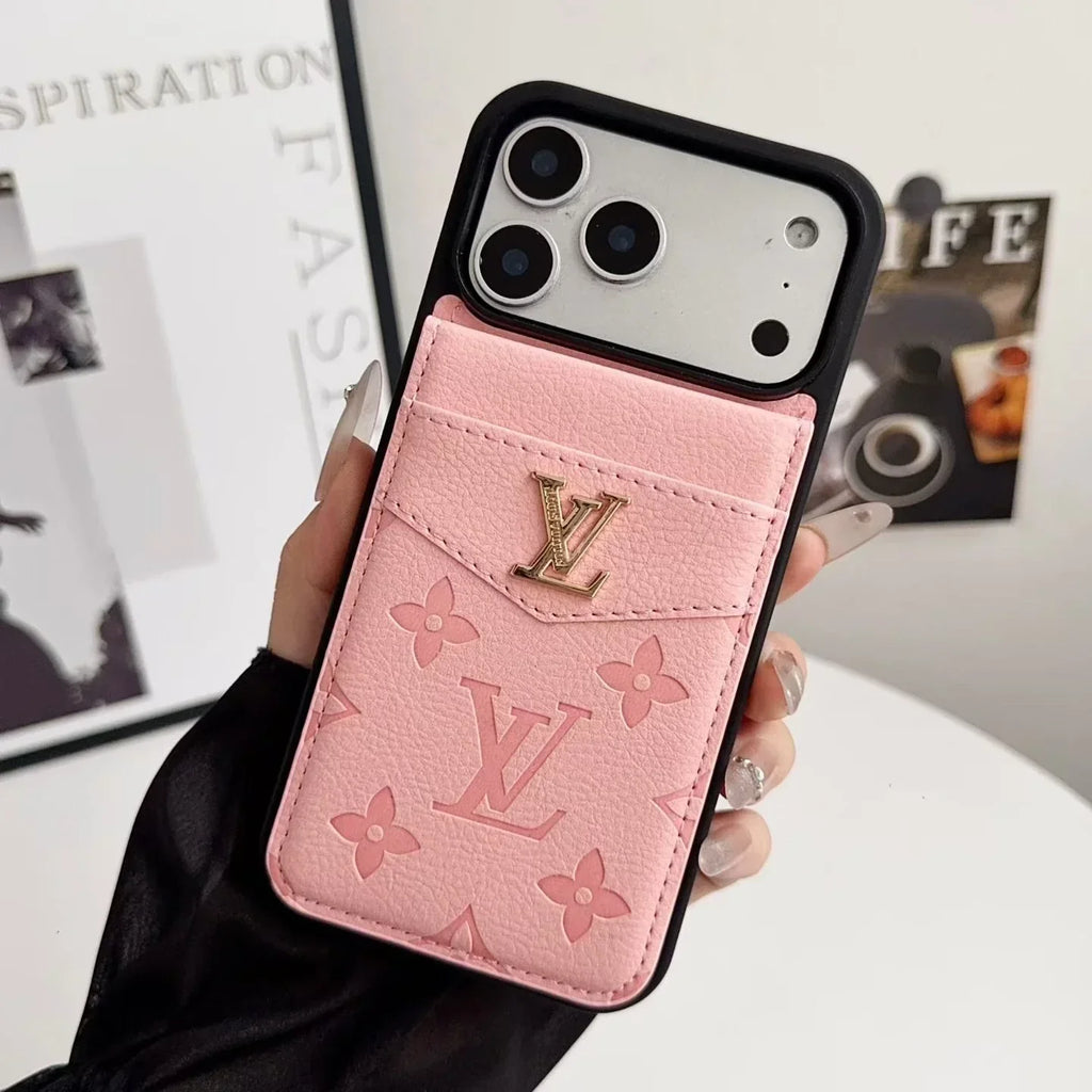 Louis Vuitton iPhone 18 Pro Case with Card Holder – Pink Classic Monogram Leather
