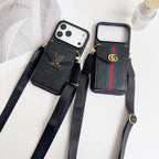 Gucci iPhone 17 Pro Max Case with Card Holder & Strap - GG Leather Wallet