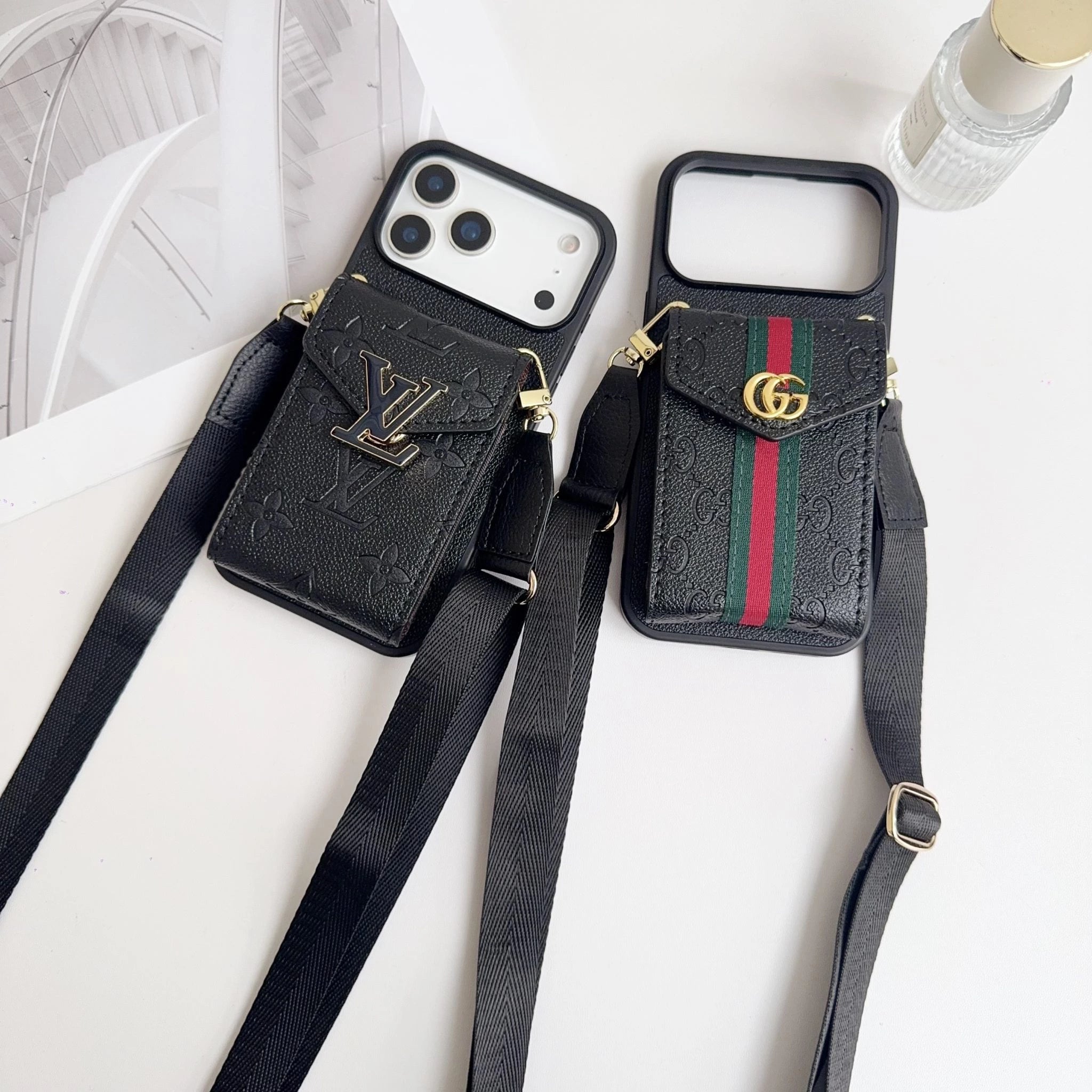 Gucci iPhone 17 Pro Max Case with Card Holder & Strap - GG Leather Wallet