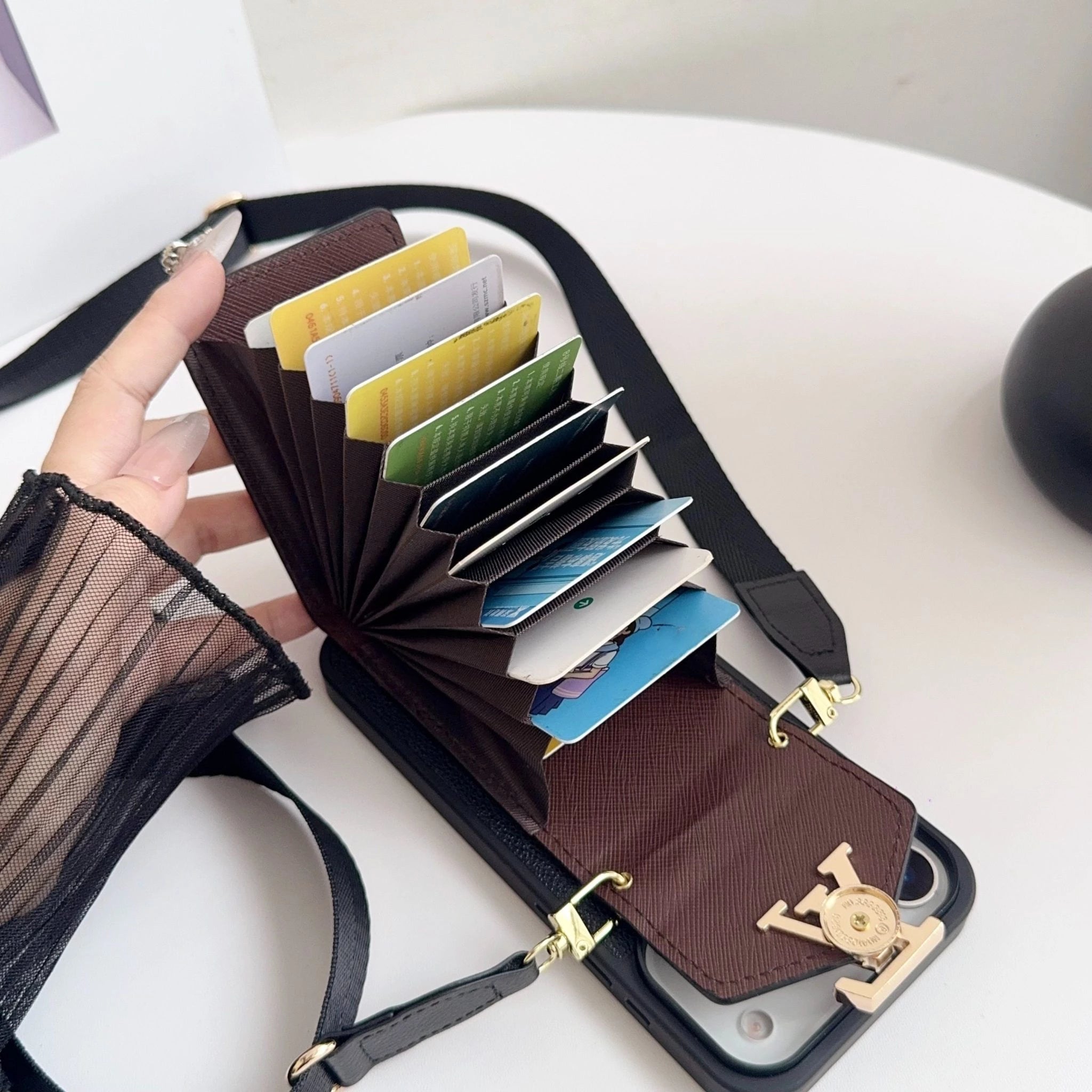 Gucci iPhone 17 Pro Max Case with Card Holder & Strap - GG Leather Wallet