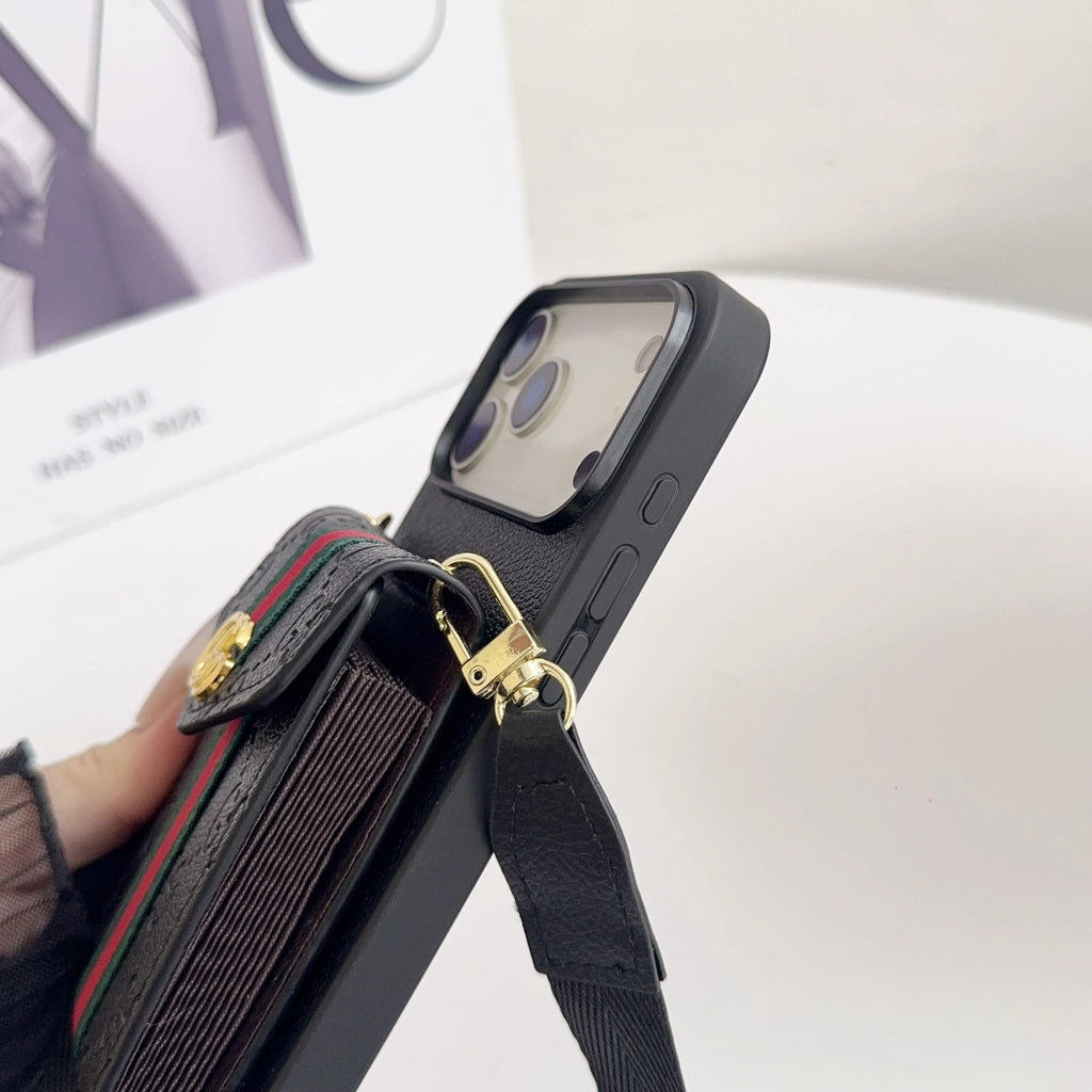 Gucci iPhone 17 Pro Max Case with Card Holder & Strap - GG Leather Wallet