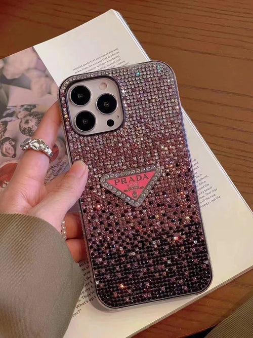 Crystal Prada iPhone 17 Pro Max Case – Luxury Rhinestone Prada Phone Case Blue - MAJESTY