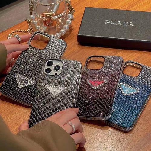 Crystal Prada iPhone 17 Pro Max Case – Luxury Rhinestone Prada Phone Case Blue - MAJESTY