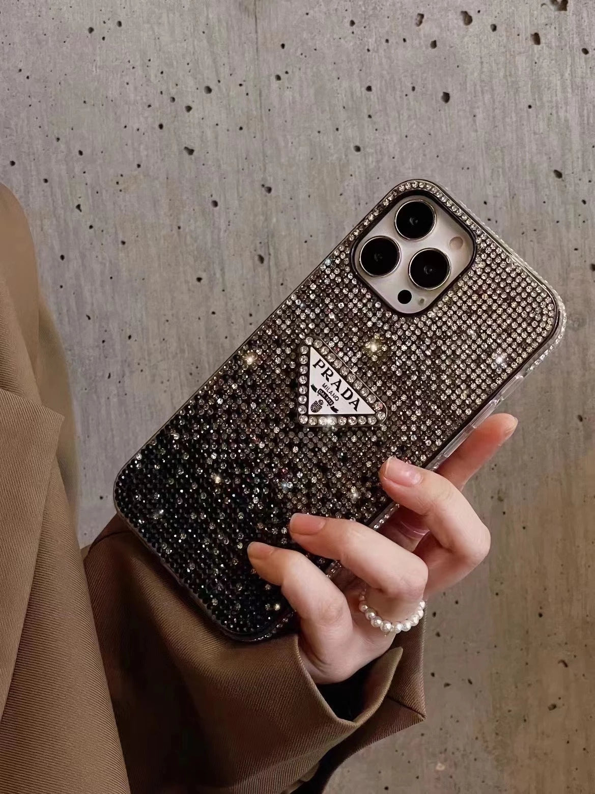 Crystal Prada iPhone 17 Pro Max Case - Luxury Rhinestone Prada Phone Case Blue