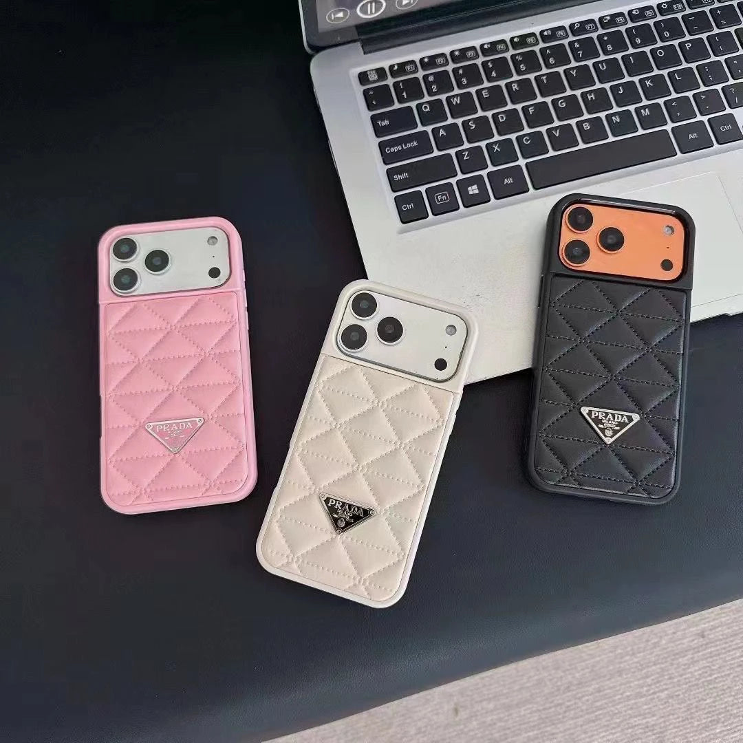 Prada iPhone 17 Pro Max / iPhone 17 Pro Case - Luxury Designer Leather Case White