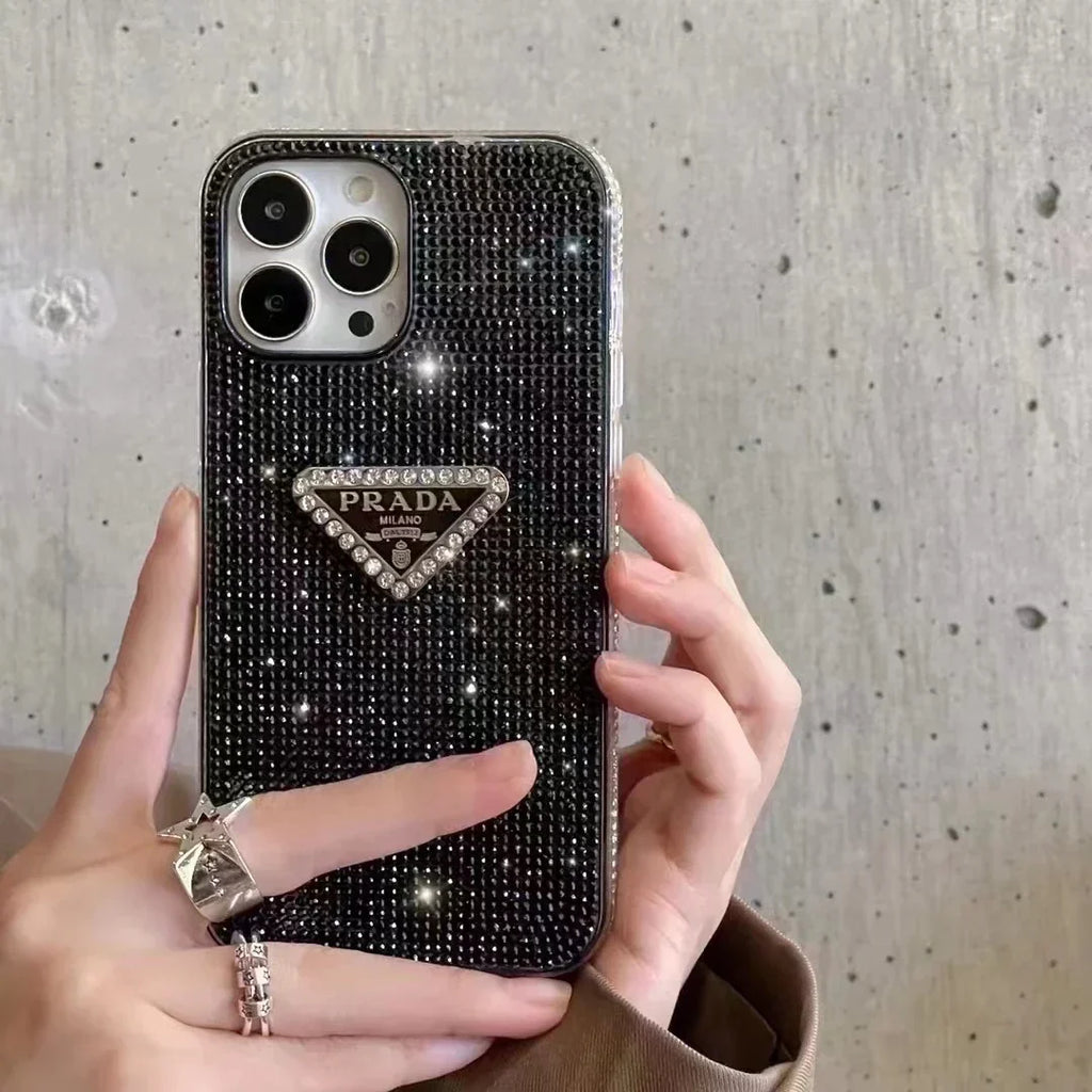 Crystal Prada iPhone 18 Pro Case – Luxury Rhinestone Prada Phone Case Clear