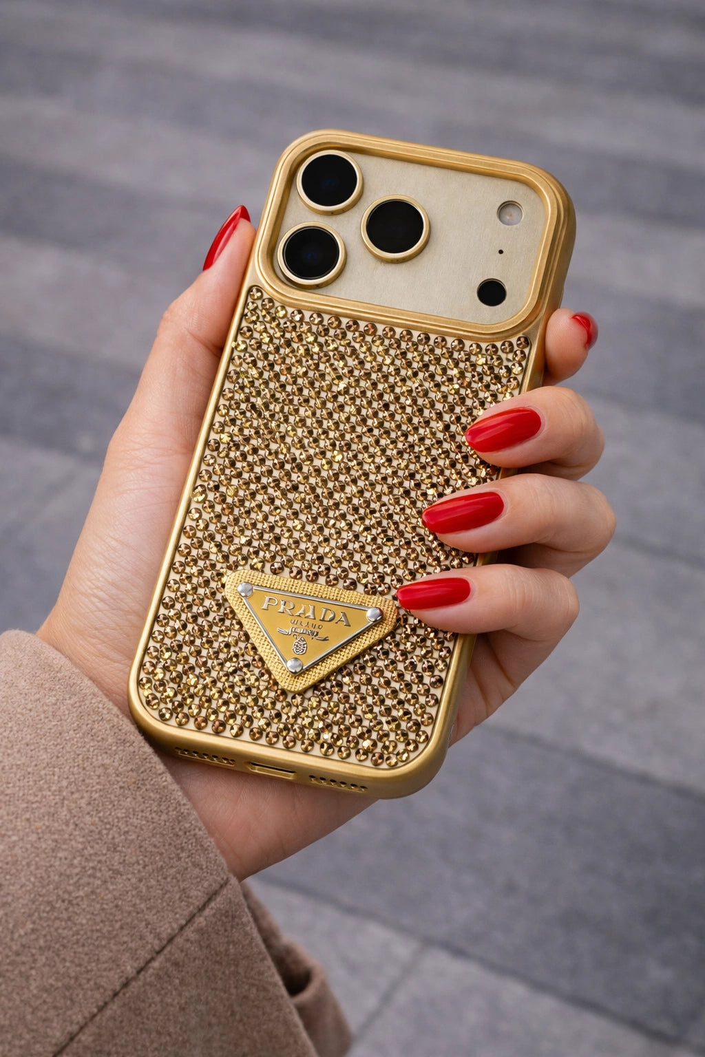 Crystal Black iPhone 17 Pro Max Case - Quilted Luxury Rhinestone Designer-Style Cover