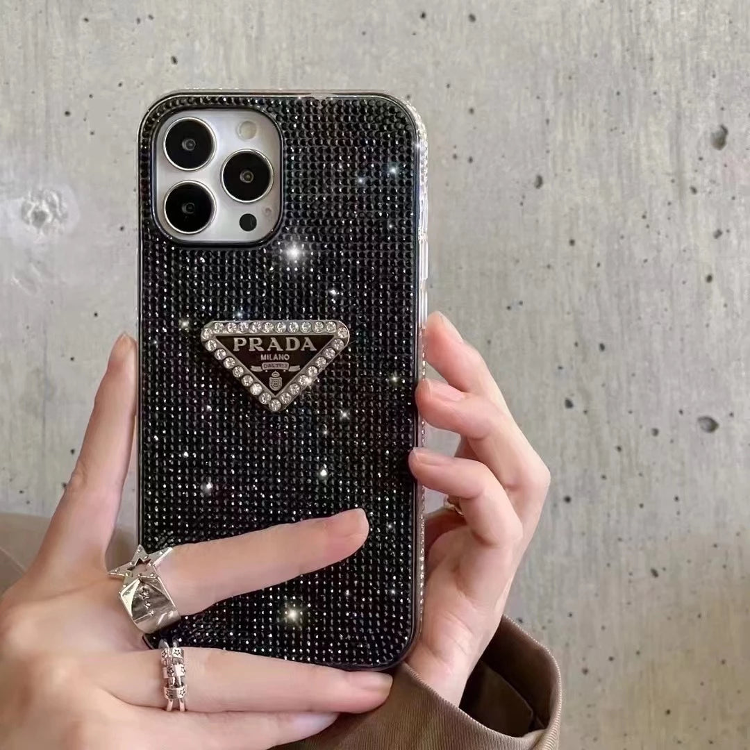 Crystal Prada iPhone 17 Pro Max Case - Luxury Rhinestone Prada Phone Case Blue