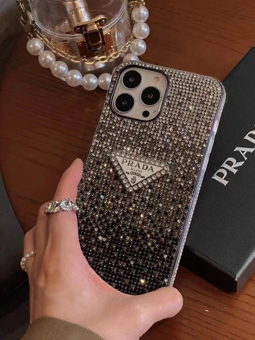 Crystal Prada iPhone 17 Pro Max Case – Luxury Rhinestone Prada Phone Case Blue - MAJESTY