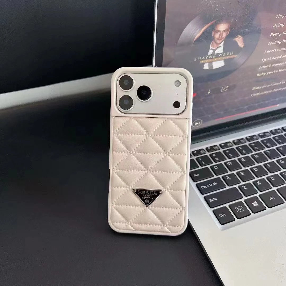 Prada iPhone 17 Pro Max / iPhone 17 Pro Case - Luxury Designer Leather Case White