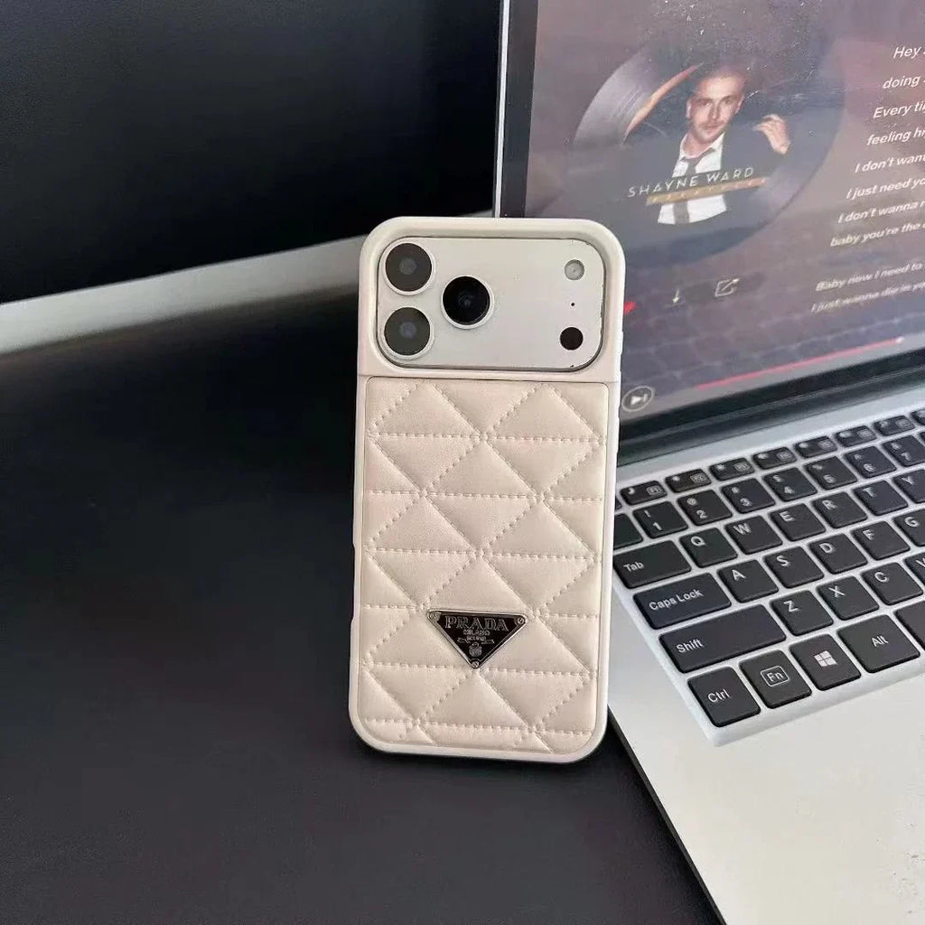 Prada iPhone 18 Pro / iPhone 17 Pro Case – Luxury Designer Leather Case White