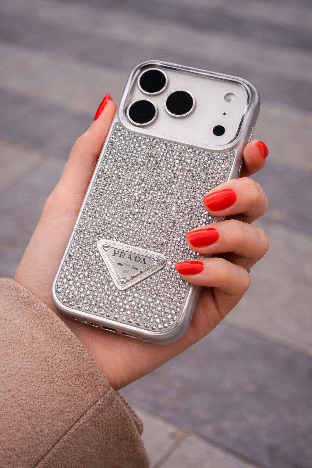 Crystal Black iPhone 17 Pro Max Case - Quilted Luxury Rhinestone Designer-Style Cover