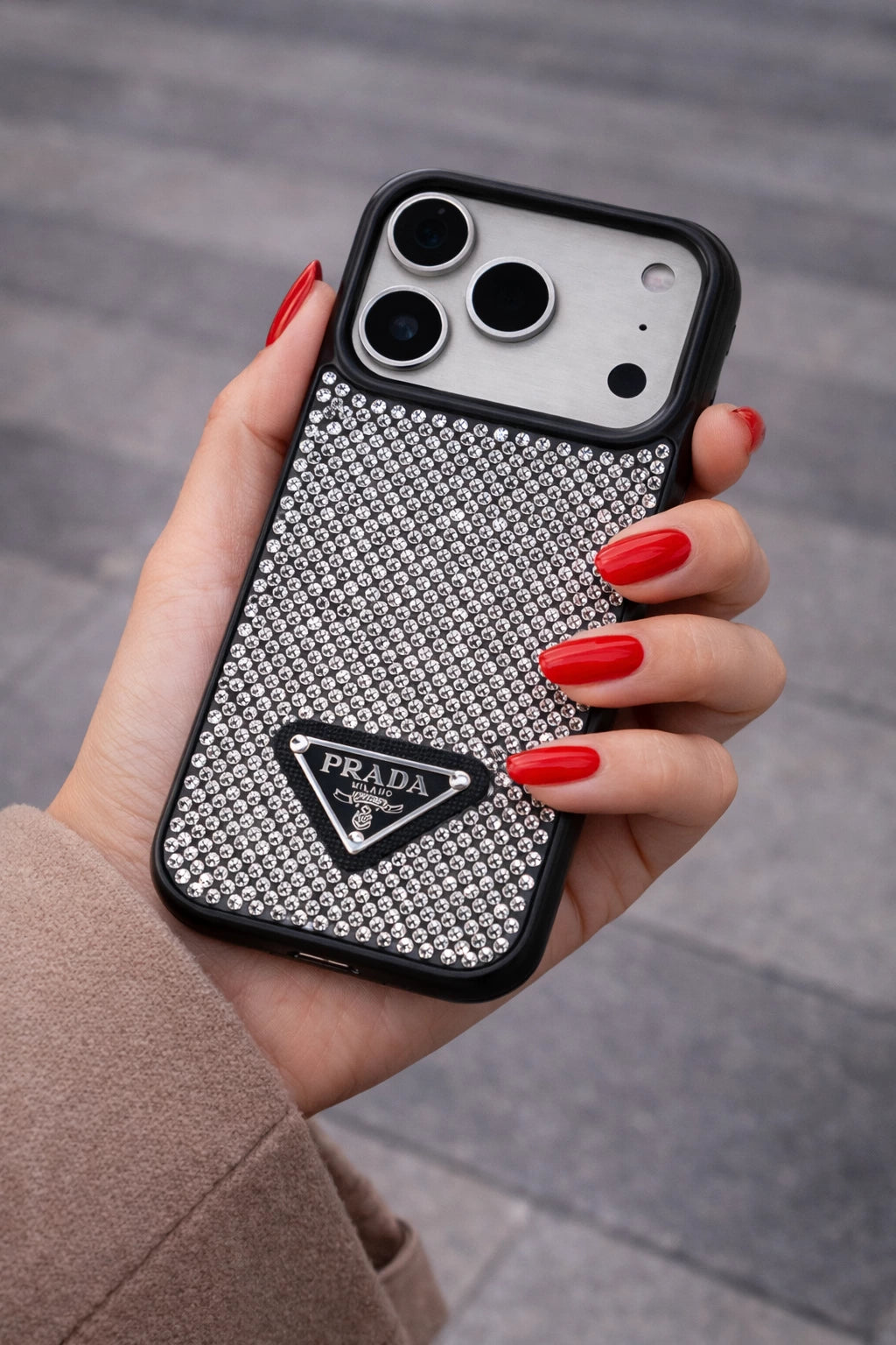 Crystal Black iPhone 17 Pro Max Case - Quilted Luxury Rhinestone Designer-Style Cover