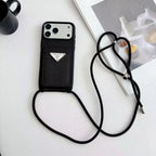 Prada iPhone 18 Pro Case with Strap & Card Holder – Luxury Designer Crossbody Phone Case