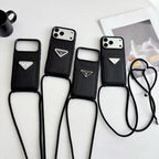 Prada iPhone 18 Pro Max Case with Strap & Card Holder – Luxury Designer Crossbody Phone Case
