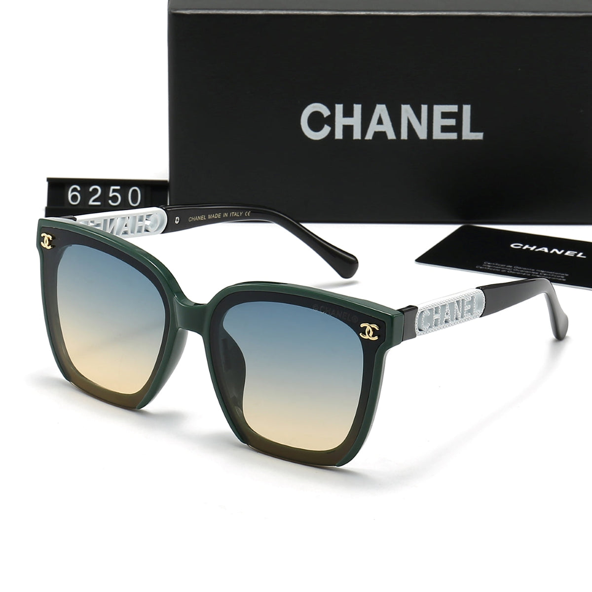 Chanel Oversized Rectangular Polarized Sunglasses with Gold Letter Temples