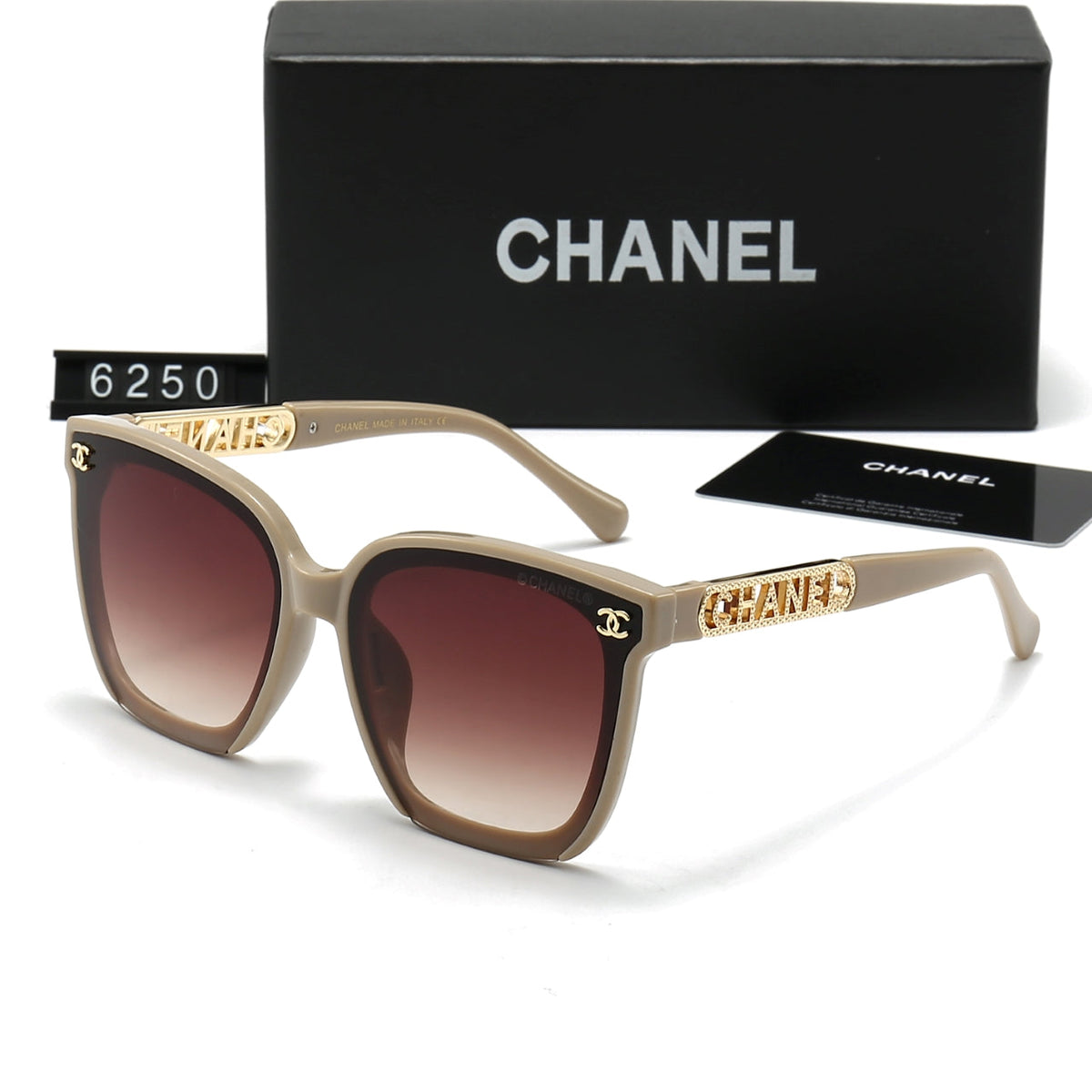 Chanel Oversized Rectangular Polarized Sunglasses with Gold Letter Temples