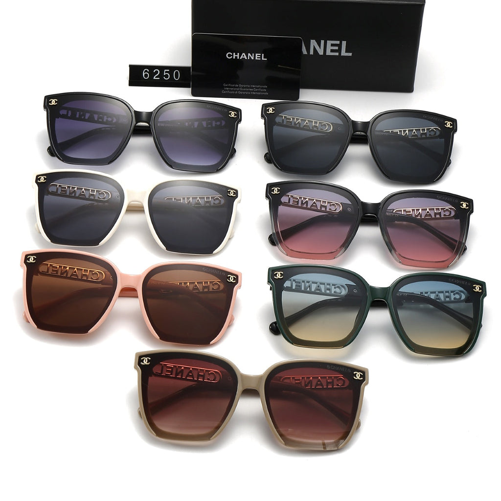 Chanel Oversized Rectangular Polarized Sunglasses with Gold Letter Temples