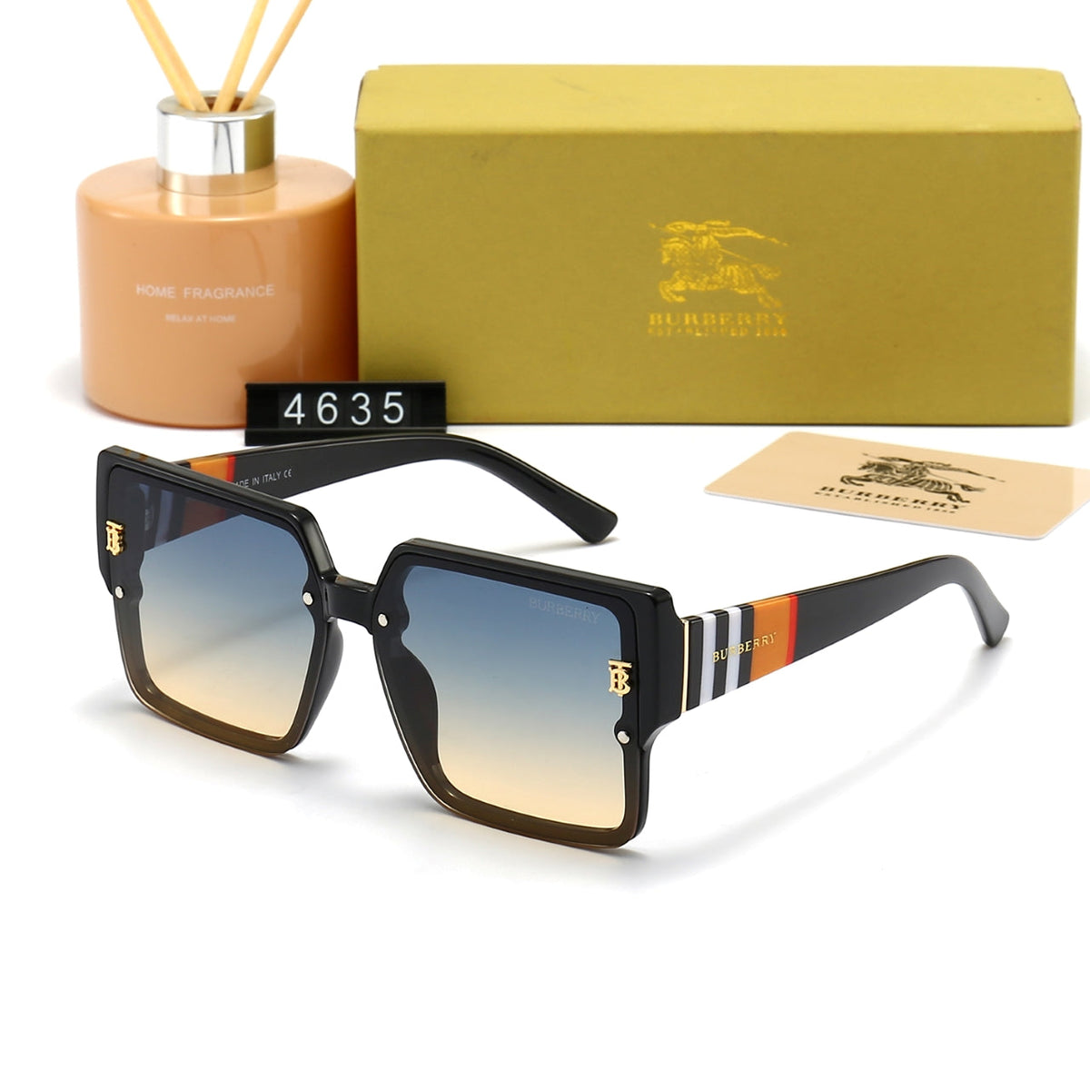 Burberry Check Temple Square Polarized Sunglasses